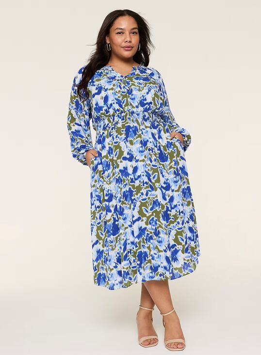 Lane Bryant Dresses & Skirts - LANE BRYANT NWT Smocked Neck Waist Blue Green Midi Dress // 24
